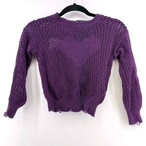Flowers by Zoe Croquet Sweater Heart Distressed Hem Girl's Small Cute Cotton NWT